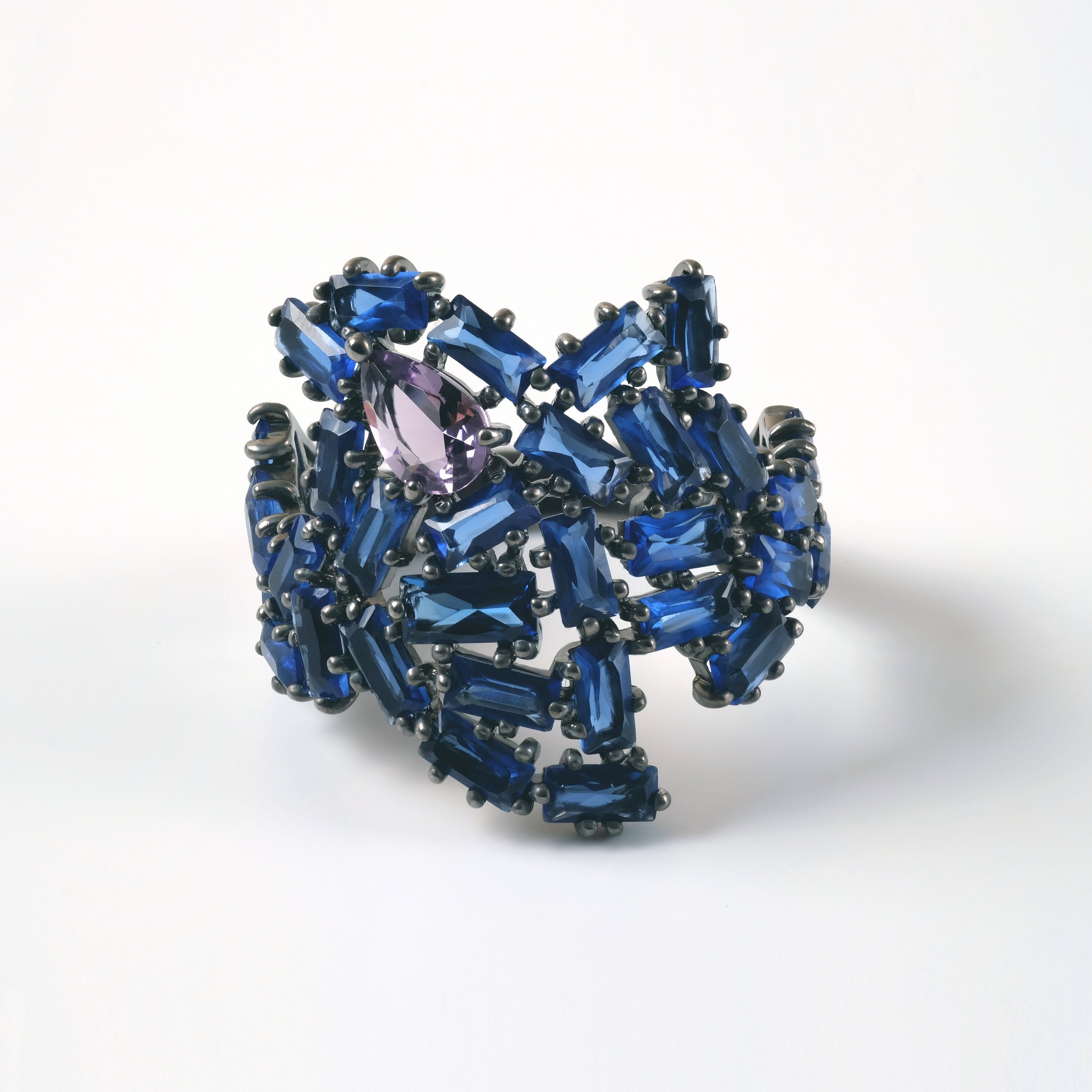 Multistone baguette cocktail ring Gorgeous fine costume jewelry Lavender stone ring Wide statement ring Unique designer jewelry