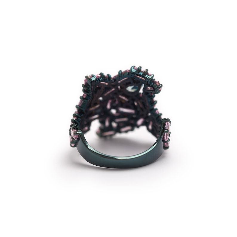 Multistone baguette cocktail ring Gorgeous fine costume jewelry Lavender stone ring Wide statement ring Unique designer jewelry