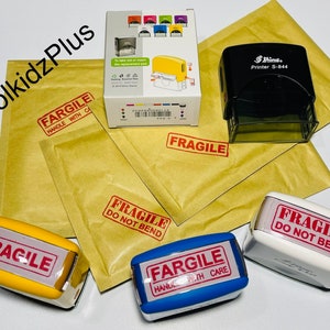 Fragile Stamp Do Not Bend Handle, Red Self Inking Fragile Tool, Red Rubber Stamp. Pre-Inked Fragile Stamp