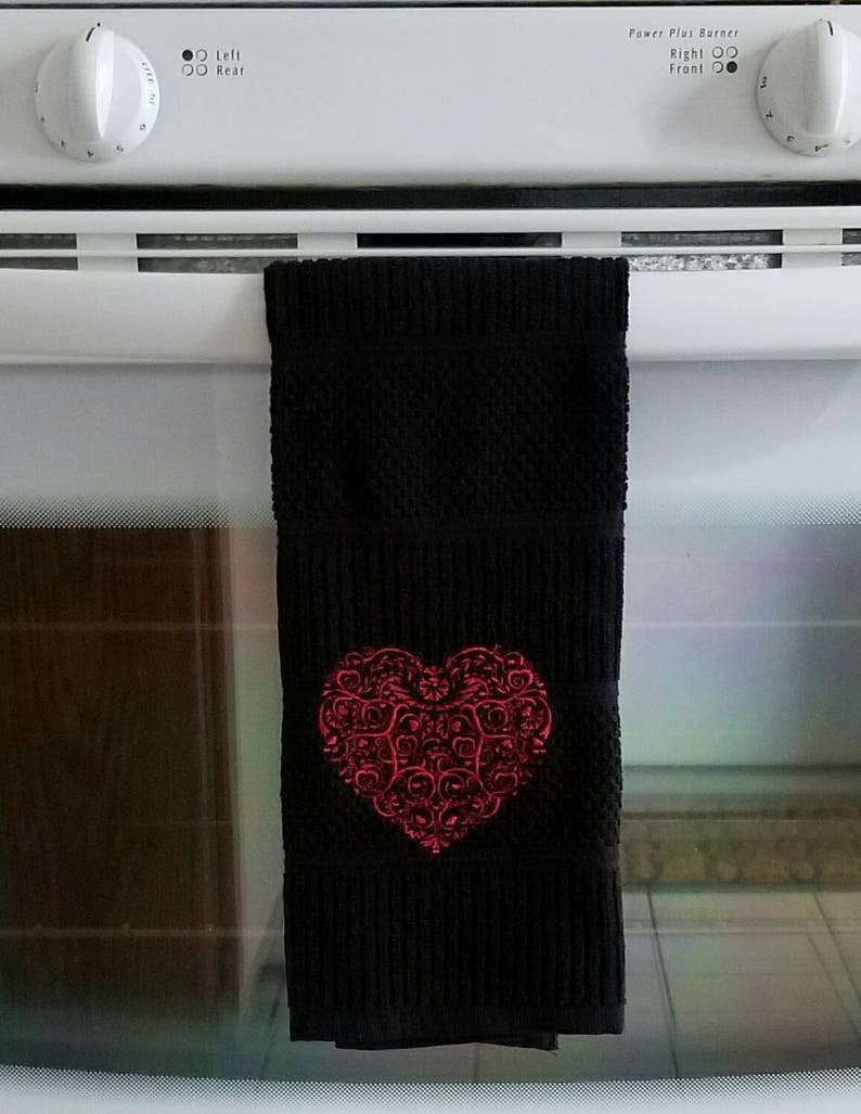 Heart dish towel Valentine's Day decor embroidered Etsy