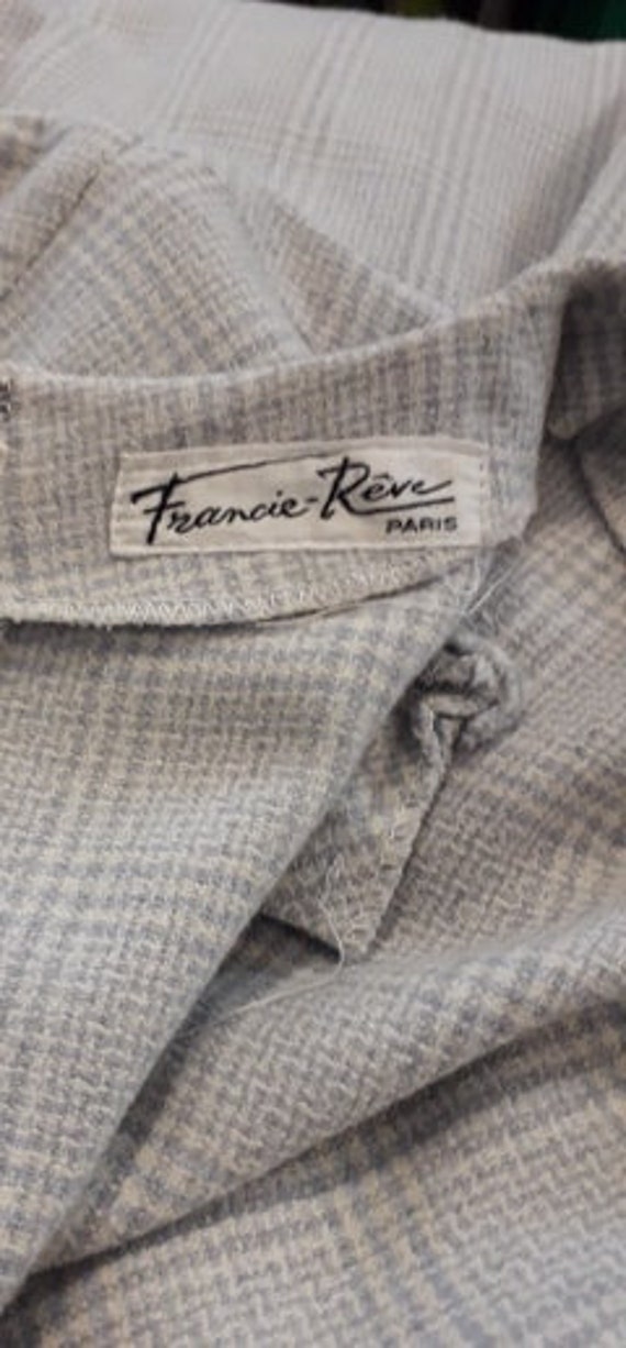 50s vintage grey plaid wool dress. Short sleeves.… - image 7