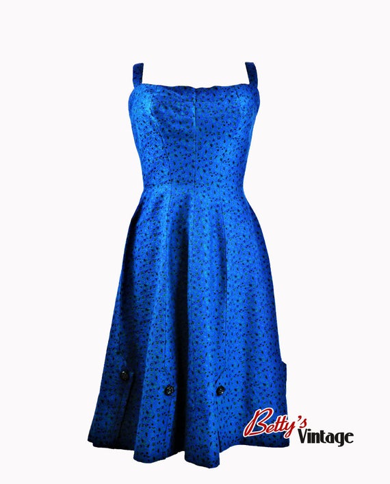 50s vintage electric blue cocktail dress. Thin st… - image 5