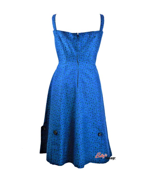 50s vintage electric blue cocktail dress. Thin st… - image 6