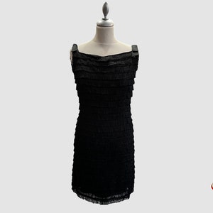 vintage 1960 fringed black dress, J.P Gattégno, Made in France