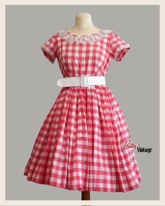 Vintage dress 1950's handmade pink vichy, rockabil