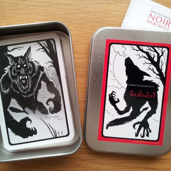 Noir Werewolf - Werewolf GAME / SPIEL -- Party Game / SPIEL -- 33 Illustrated Cards in a noble Metal Box with English and German Rules