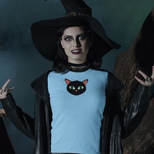 Camisa negra de halloween con cabeza de gato para los amantes de los gatos