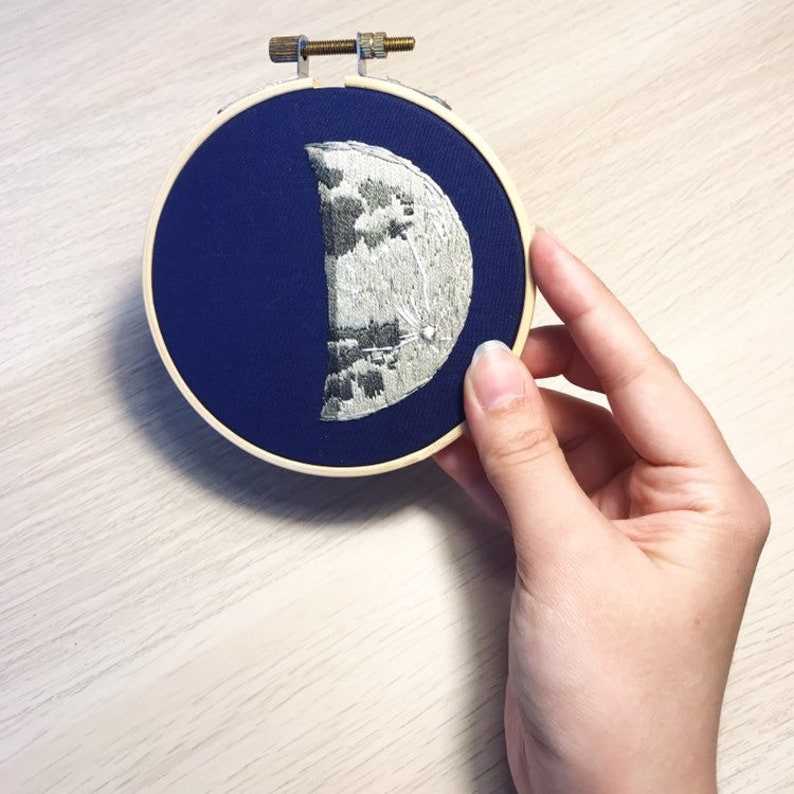 Quarter Moon embroidery on 4 inch hoop
