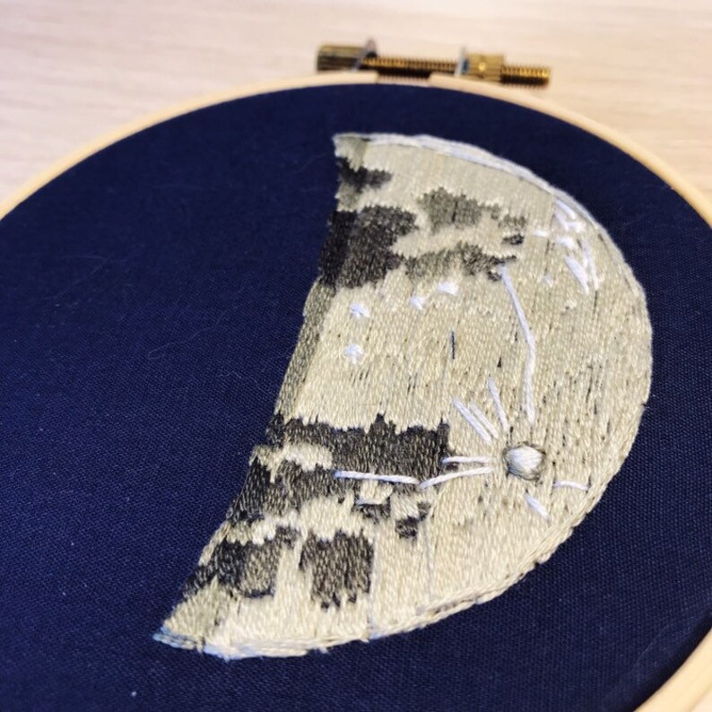 Quarter Moon embroidery on 4 inch hoop