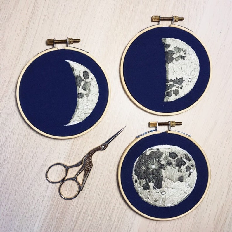 Quarter Moon embroidery on 4 inch hoop