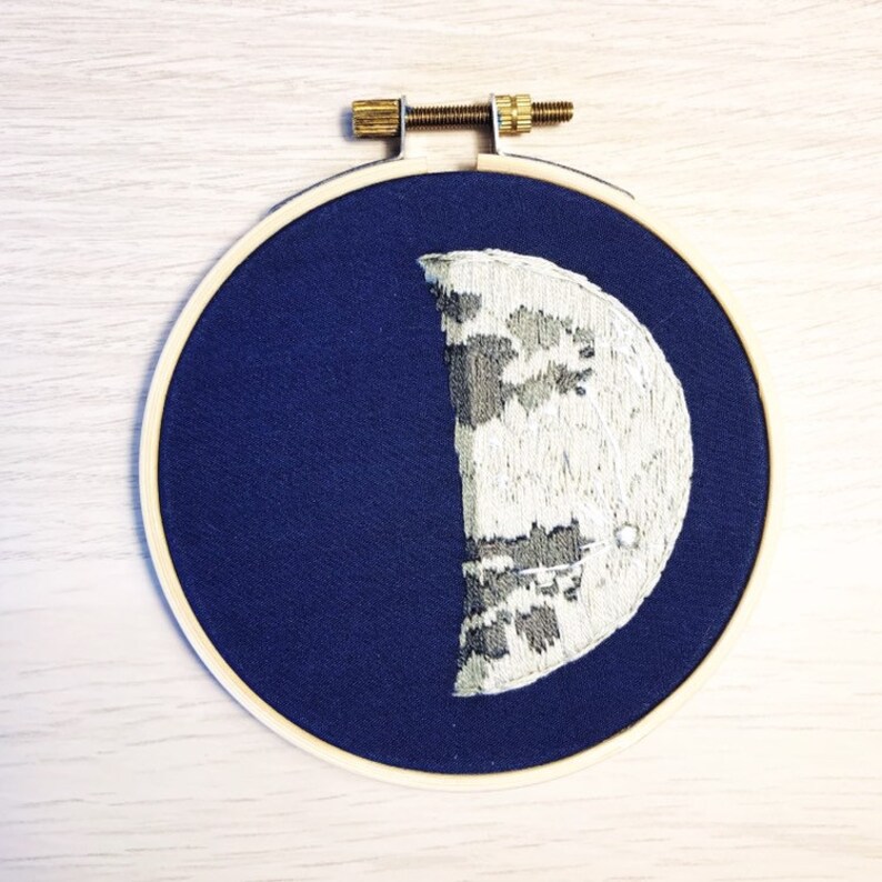 Quarter Moon embroidery on 4 inch hoop