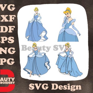Cendrillon bleu robe de bal Divers élégant corps entier gracieux poses debout SVG