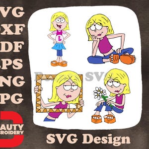 Lizzie Mcguire Lizzie animada, várias poses em moldura e com flores SVG