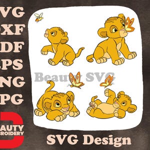 The Lion King Simba Cub speelt met vlinders Verschillende schattige zithoudingen SVG