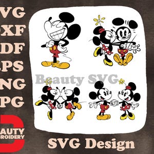 Mickey y Minnie Mouse - Pareja de baile clásica en blanco y negro y a color - Romance atemporal SVG