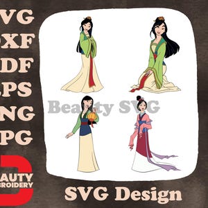 Disney Mulan Fa Mulan Diverses tenues debout posant gracieuse princesse guerrière dessins SVG