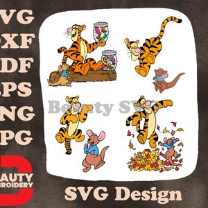 Winnie l'ourson - Tigrou et Roo le kangourou - Pot de miel automne jouer et rebondir s'amuser - Hundred Acre Wood Pals SVG
