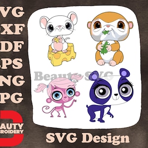 Littlest Pet Shop Pets Muisaap met blad Roze aap en panda-personages SVG