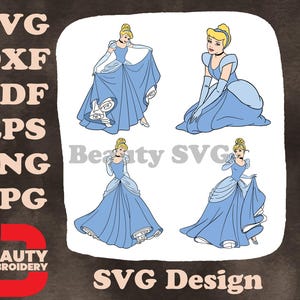 Ensemble de robes de bal bleu Cendrillon diverses élégantes debout et posant gracieuses SVG