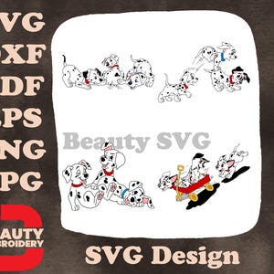 Disney 101 Dalmatiner Welpen entkommen Abenteuer Schlittenfahrt Gruppenaktion SVG Illustrationen