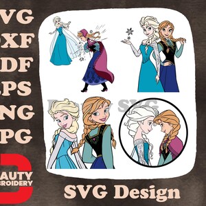 Frozen Elsa e Anna Várias Poses Incluindo Patinação no Gelo e Retratos SVG