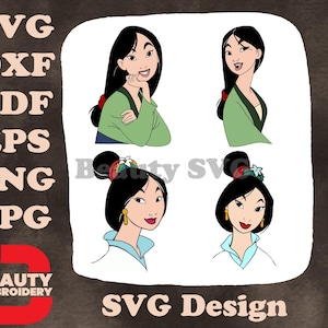 Disney Mulan Fa Mulan Charakter Porträts Grünes Outfit Haarknoten Nahaufnahmen SVG Sammlung