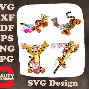 Winnie The Pooh - Tigger und Ferkel Beste Freunde - Umarmen sich Hugging und fröhliche, fröhliche Posen - Hundert Morgen Wald Duo SVG