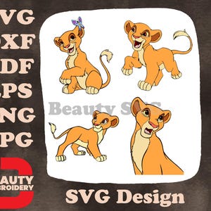 Le roi lion - jeune Nala le courageux lionne - poses gracieuses debout et alertes - future reine personnage SVG