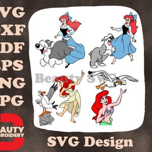 De kleine zeemeermin - Ariel met Max de hond en Scuttle the Seagull - Shoreline Friends - Disney-figuren SVG