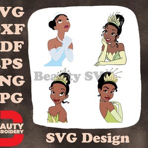Disney Prinzessin und Frosch Tiana Nahaufnahme Porträts Blaue Handschuhe Krone Nachdenklich SVG Bundle