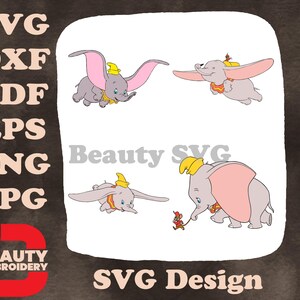Dumbo l'éléphant volant diverses poses de vol gracieuses avec un chapeau jaune SVG