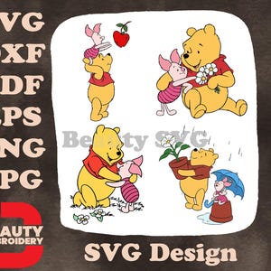 Disney Winnie Pooh Pimpi Mela sulla testa che annaffia i fiori sotto la pioggia Giardinaggio SVG Set
