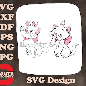 The Aristocats - Marie Kätzchen Nahaufnahme Porträt und süße lachende Pose mit rosa Schleife - bezaubernder Katzencharakter Kunst SVG
