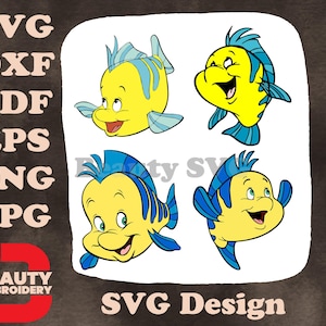 Disney die kleine Meerjungfrau Flounder Der Fisch Ariels Bester Freund Niedliche Posen SVG Grafiken