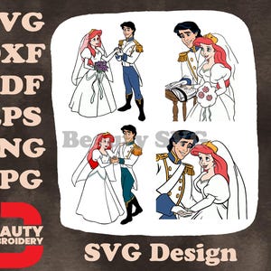 Die kleine Meerjungfrau - Prinz Eric und Ariel königliches Hochzeit Bliss - Glückliches Paar Posen - Disney Ehe SVG