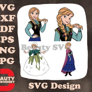 Vestido de inverno da princesa Anna da Disney Frozen, conjunto de várias poses SVG