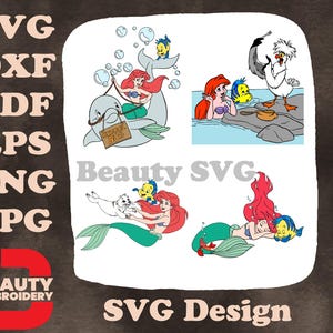 Die kleine Meerjungfrau - Ariel Flounder Sebastian Max und Scuttle - Freunde über und unter Wasser - Disney Group SVG