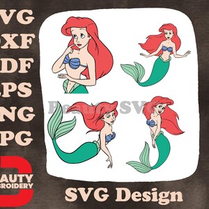 La petite sirène Ariel portrait réfléchi et diverses poses gracieuses de sirène SVG