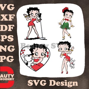 Abito natalizio di Betty Boop con cane paffuto e ritratto romantico a forma di cuore SVG