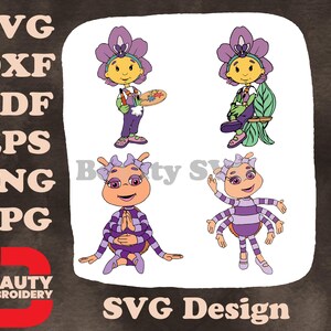Fifi y los Flowertots - Violeta la Flower Tot - Webby la araña - Paquete SVG de adorables criaturas del jardín