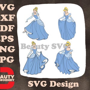 Collection de robes de bal bleues Cendrillon de différentes poses gracieuses du corps entier SVG
