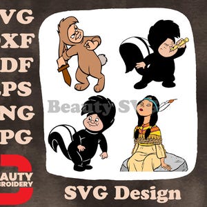 El niño perdido de Peter Pan, Skunk y Tiger Lily, la princesa nativa americana - Personaje SVG de los habitantes de Nunca Jamás