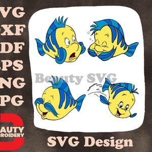 Disney kleine Meerjungfrau Flunder Fisch überrascht schwimmend schnell unterwasser Freund SVG Sammlung