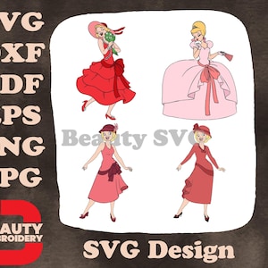 Princesa de Disney y Sapo Charlotte La Bouff vestidos rojos y rosas Arte SVG de Southern Belle