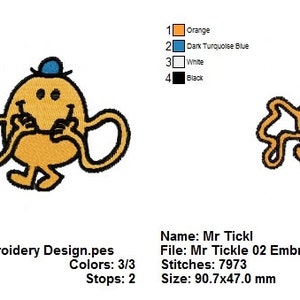 2 Mr Tickle Mr Men Embroidery Designs