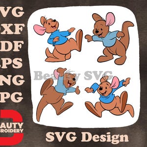 Disney Winnie Pooh Roo kangourou chemise bleue diverses poses heureuses sautant Art SVG
