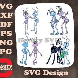 Disney A Bugs Life Flik et la princesse Atta posent avec des illustrations SVG romantiques de spongieuses fourmis