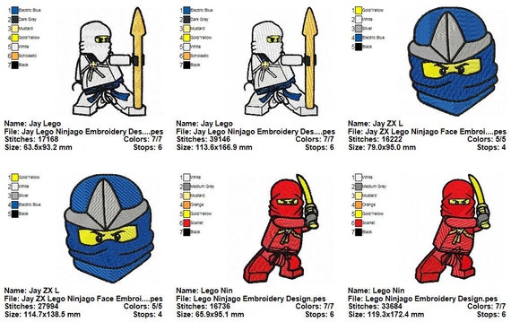 Package 8 Lego Ninjago Embroidery Designs Etsy