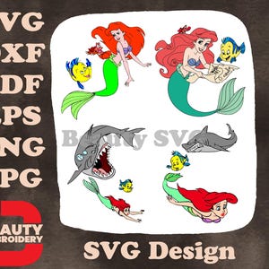 Die kleine Meerjungfrau - Ariel und Flunder entkommen Hai und Aale - Unterwassergefahr und Abenteuer - Disney SVG Pack