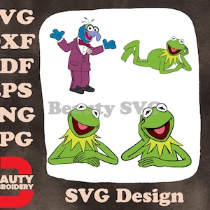 Les Muppets - Kermit la grenouille - assise détendue et poses de grenouille heureuse - hôte de Muppet Show bien-aimé SVG